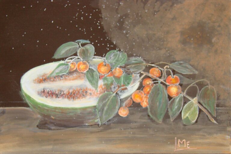 Melon Groseilles Tempera sur Bois 2007 30x20 cm