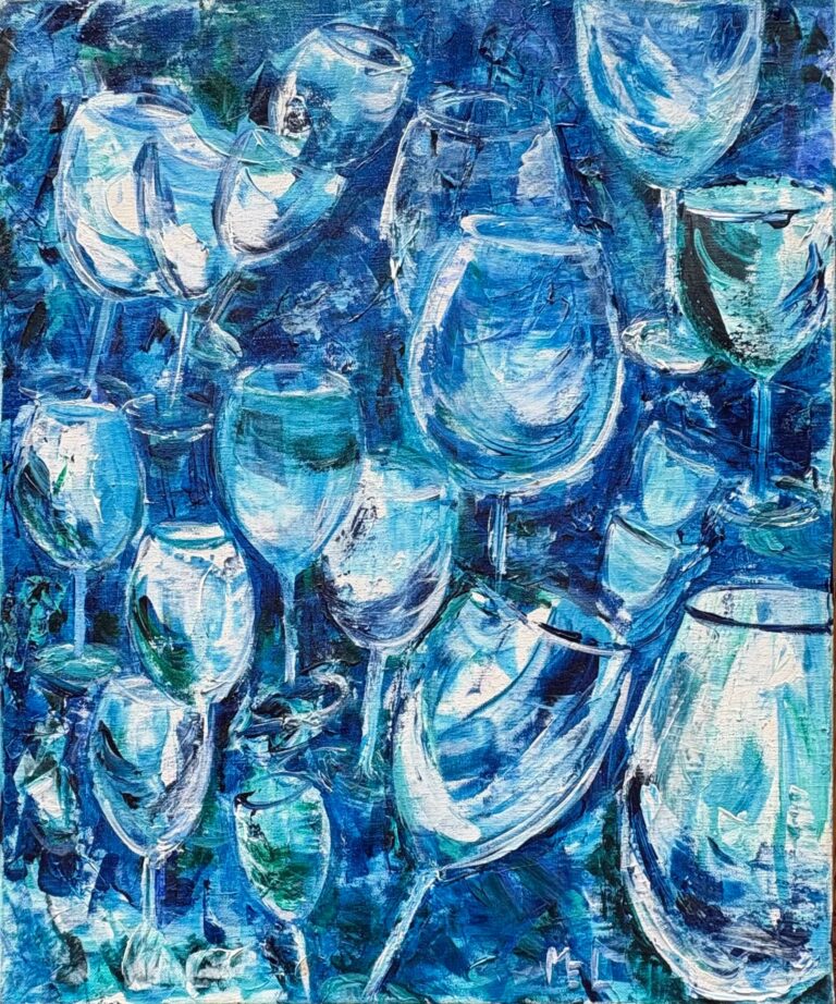 Verres bleus acrylique 2023 34x46 cm
